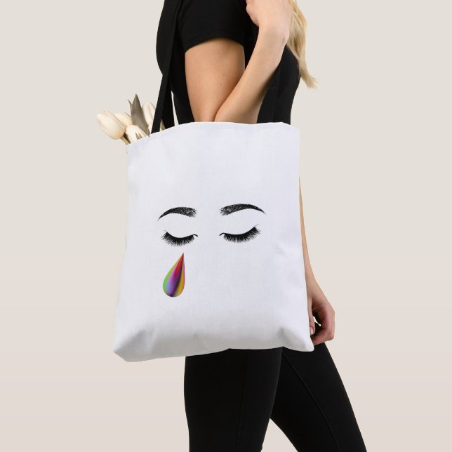Female Minimalistic Face Crying Rainbow Tears Bag (Close Up)