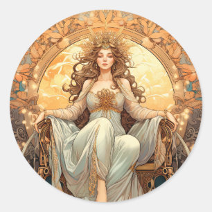 Female Moon Goddess Classic Round Sticker
