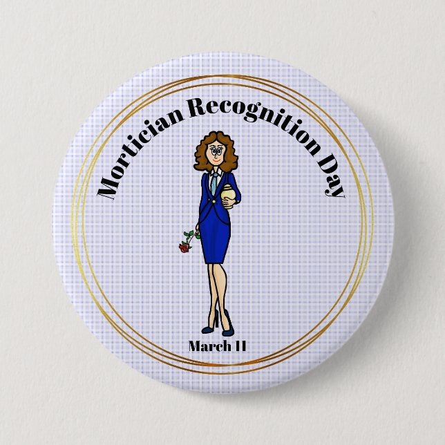 Female Mortician Holding Urn Button (Front)