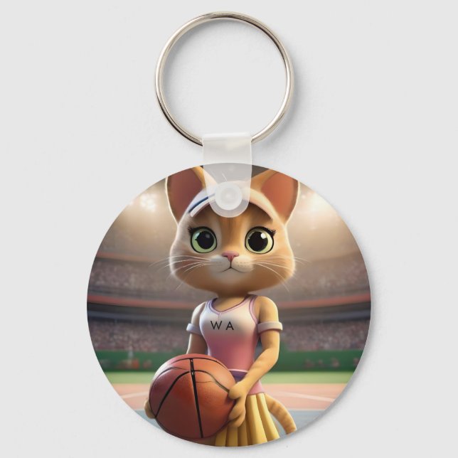Female Netball Cat, Key Ring (Front)