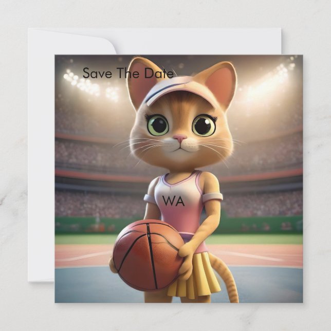 Female Netball Cat,  Save The Date (Front)