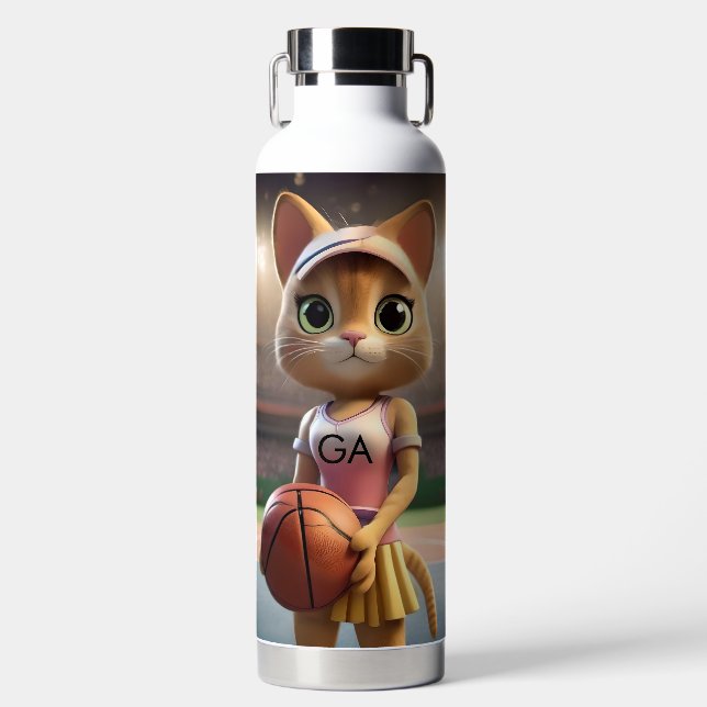 Female Netball Cat,  Water Bottle (Front)