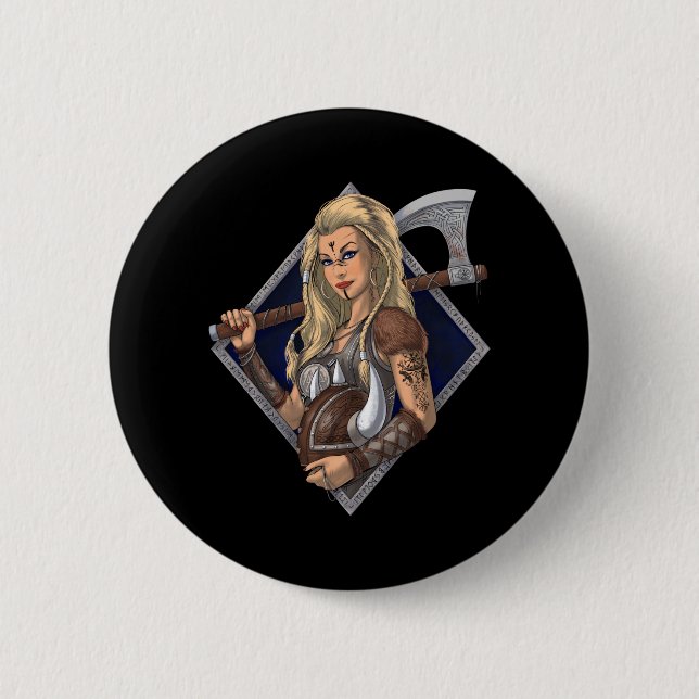 Female Norse Viking Warrior 6 Cm Round Badge (Front)