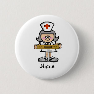 Female Nurse with Grey Hair Button Customise It!