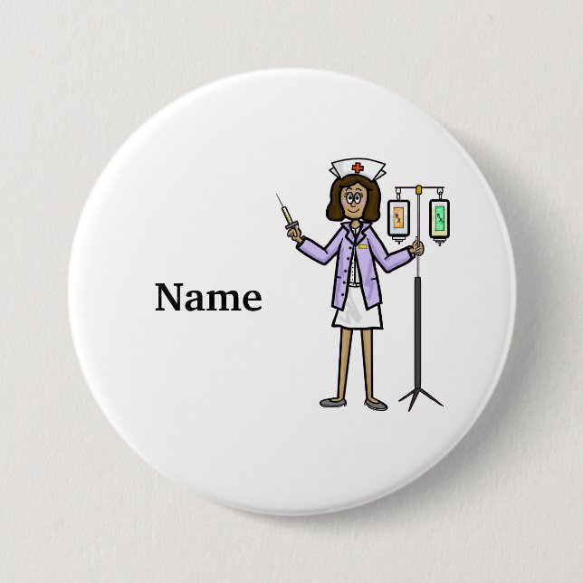 Female Nurse with IV Bags and Syringe Button (Front)