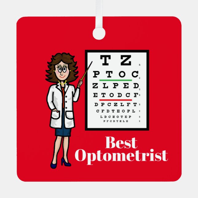 Female Optometrist and Eye Chart Ornament (Front)