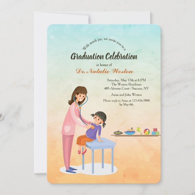 Female Paediatrician Graduation Invitation (Front)