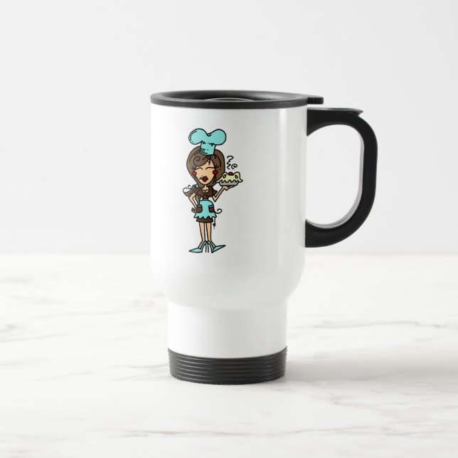 Female Pastry Chef - Brunette T-shirts and Gifts Travel Mug (Right)