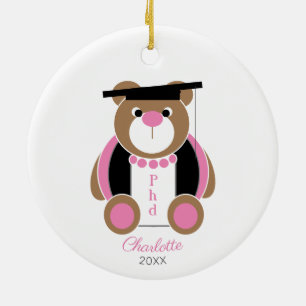Female phd cute teddy bear doctorate graduation ceramic tree decoration
