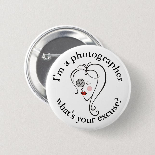 Female photographer 6 cm round badge (Front & Back)