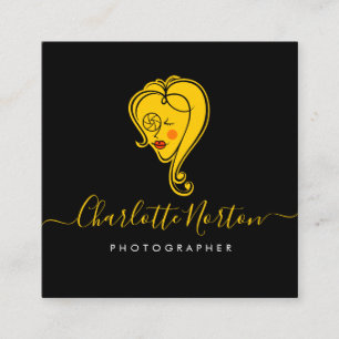 Female Photographer Black and Yellow Square Busine Business Card
