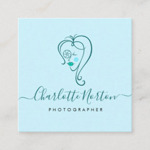 Female Photographer Light Blue Square Business Card
