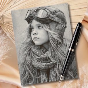 Female Pilot Black Sketch Girl Aviation Birthday Postcard