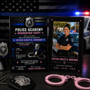 Female Police Academy Graduate Thin Blue Line    Invitation
