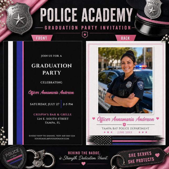 Female Police Academy Graduation Thin Blue Line | Invitation (Creator Uploaded)