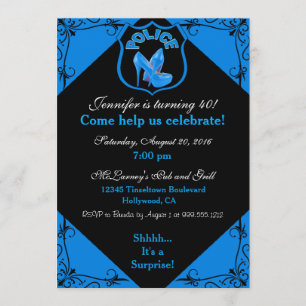Female Police Officer Birthday Blue Invitation