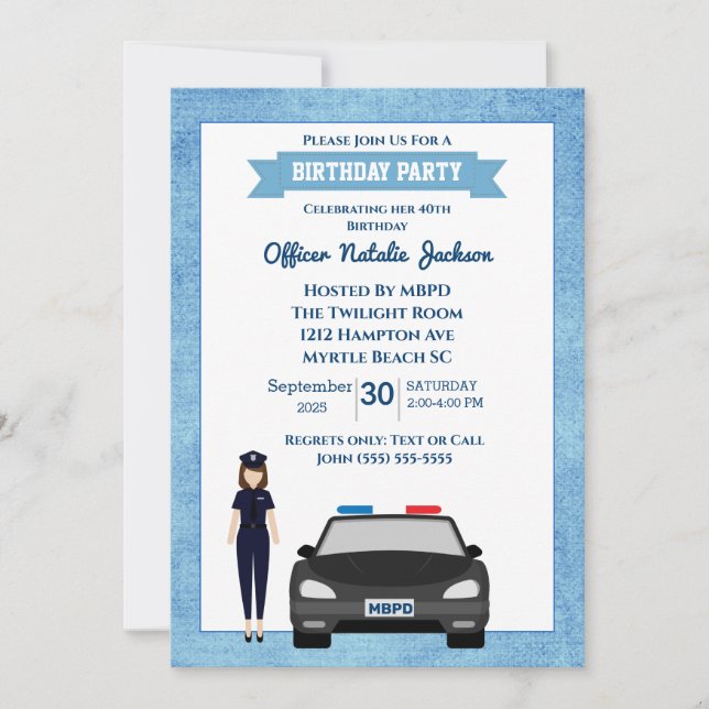 Female Police Officer Birthday Party Invitation (Front)