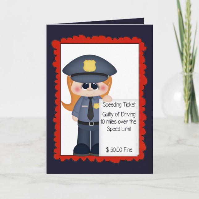 Female police traffic cop greeting add words card (Front)