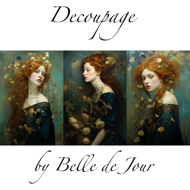 Female portrait Art Nouveau gold accents Decoupage Wrapping Paper Sheet (Creator Uploaded)