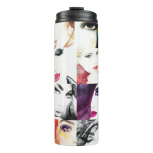 Female Portrait Collage Watercolor Illustration Thermal Tumbler