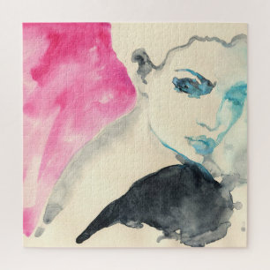 Female Portrait: Watercolor Illustration Jigsaw Puzzle