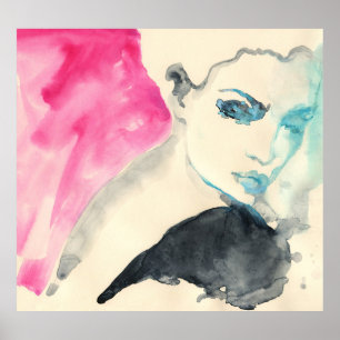 Female Portrait: Watercolor Illustration Poster