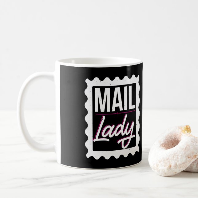 Female Postal Worker Mail Lady Stamp Coffee Mug (With Donut)
