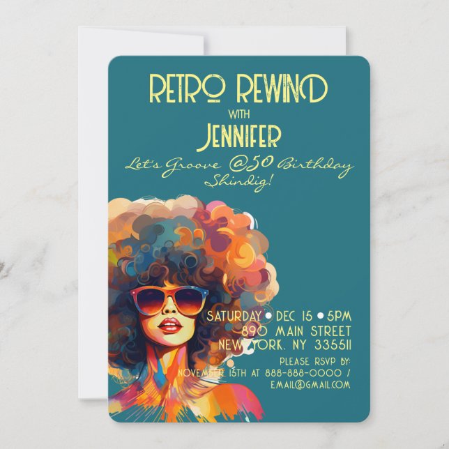 Female Retro Rewind 50th Birthday Shindig Party Invitation (Front)