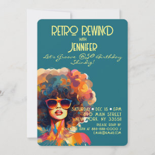 Female Retro Rewind 50th Birthday Shindig Party Invitation