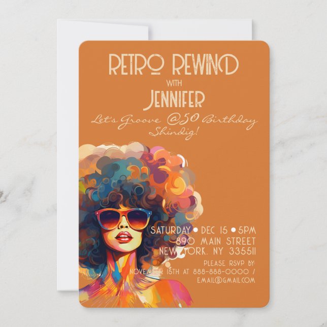 Female Retro Rewind 50th Birthday Shindig Party Invitation (Front)