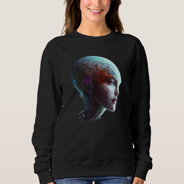 Female Robot Sci Fi Cyborg Unique Futuristic Digit Sweatshirt (Front)