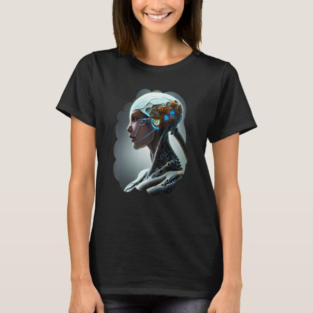 Female Robot Sci Fi Cyborg Unique Futuristic Digit T-Shirt (Front)