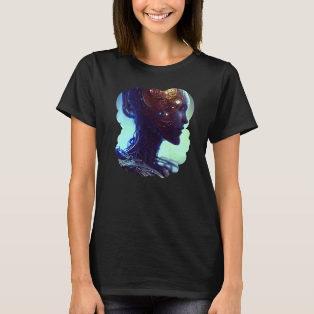 Female Robot Sci Fi Cyborg Unique Futuristic Digit T-Shirt (Front)