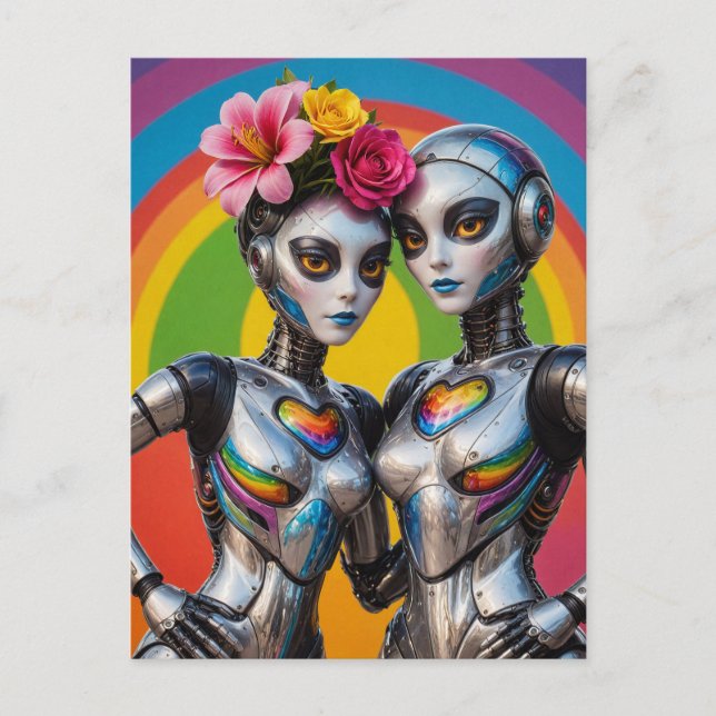 Female Robots in Love  Postcard (Front)