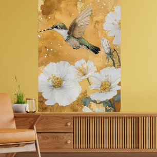 female ruby-throated hummingbird white blossoms poster