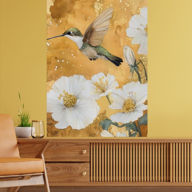female ruby-throated hummingbird white blossoms poster (Living Room 2)