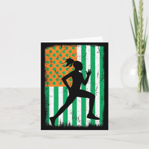 Female Runner Irish American Flag St Patrick's Day Card