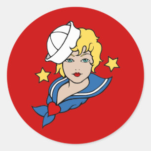 Female Sailor Tattoo Classic Round Sticker