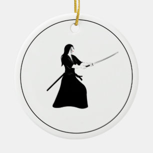 Female Samurai Warrior with Sword Ceramic Tree Decoration