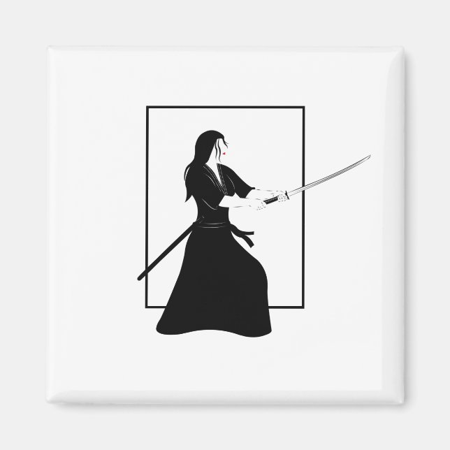 Female Samurai Warrior with Sword Magnet (Front)