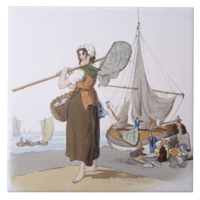 Female Shrimper, from 'Costume of Great Britain', Tile (Front)