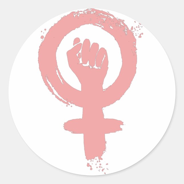 Female Sign Feminist Fist Social Justice Classic Round Sticker (Front)