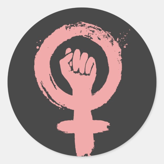 Female Sign Feminist Fist Social Justice T-Shirt Classic Round Sticker (Front)