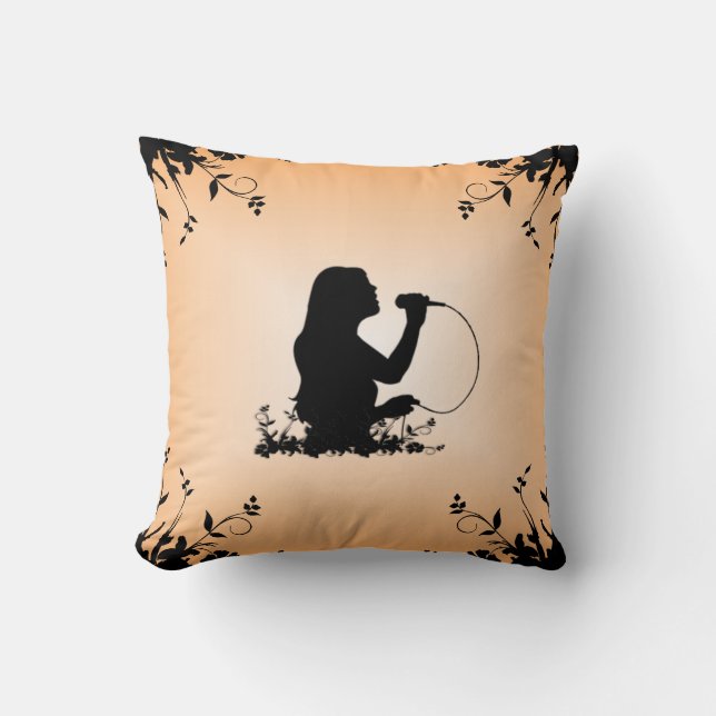 Female Singer Silhouette Mojo Throw Pillow (Front)