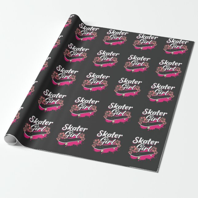 Female Skateboard Love Skater Girl Wrapping Paper (Unrolled)