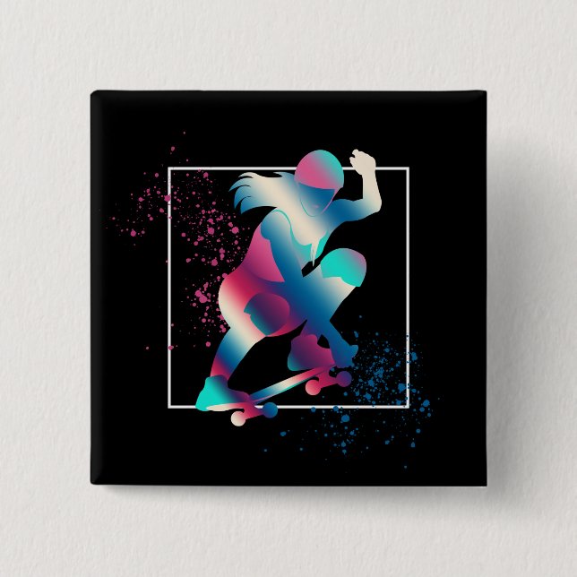 Female Skateboarder 15 Cm Square Badge (Front)