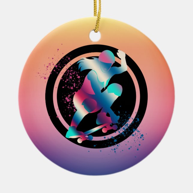 Female Skateboarder Ceramic Tree Decoration (Front)