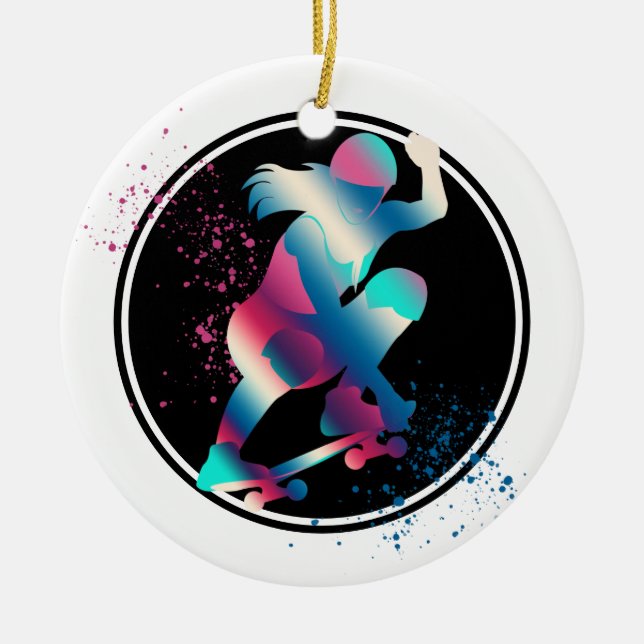 Female Skateboarder Ceramic Tree Decoration (Front)