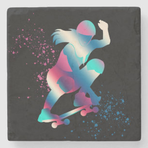 Female Skateboarder Stone Coaster