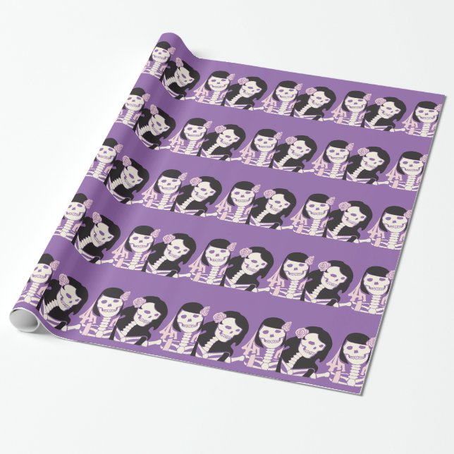 Female Skeleton Couple Wrapping Paper (Unrolled)